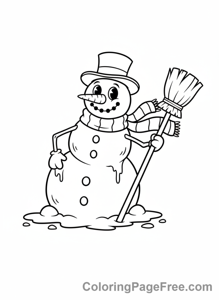 Snowman coloring page - Snowman melting sun