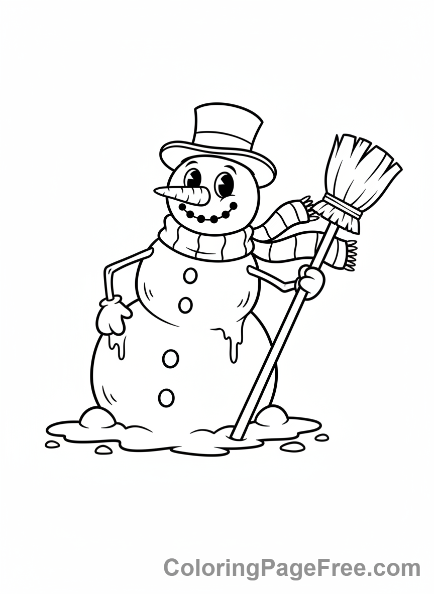 Snowman coloring page - Snowman melting sun