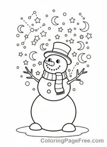 Snowman coloring page - Snowman starry night