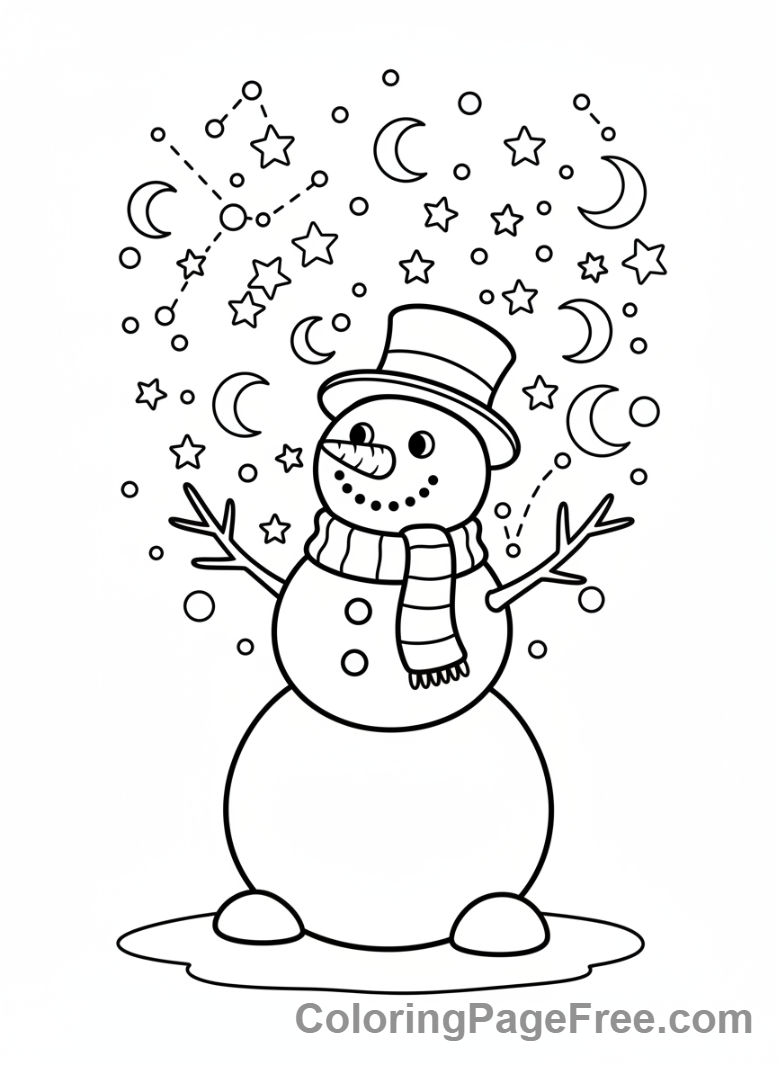 Snowman coloring page - Snowman starry night