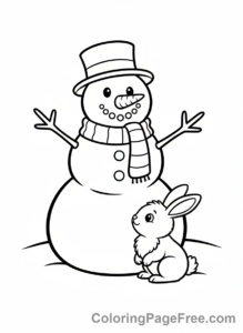 Snowman coloring page - Snowman with rabbit