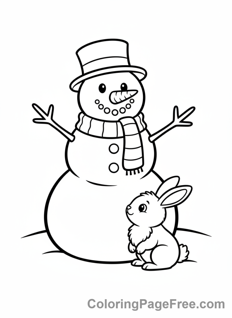 Snowman coloring page - Snowman with rabbit