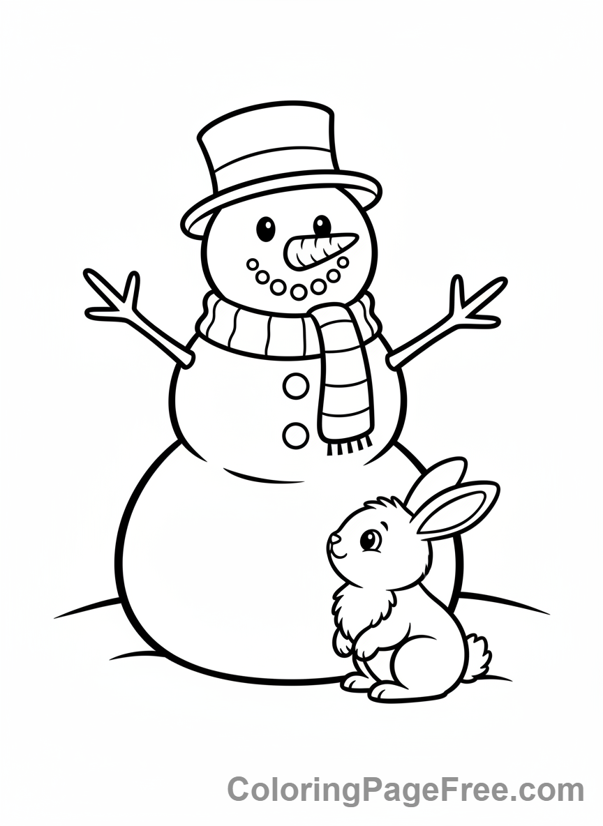 Snowman coloring page - Snowman with rabbit