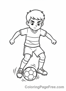 Soccer coloring page - Boy dribbling ball