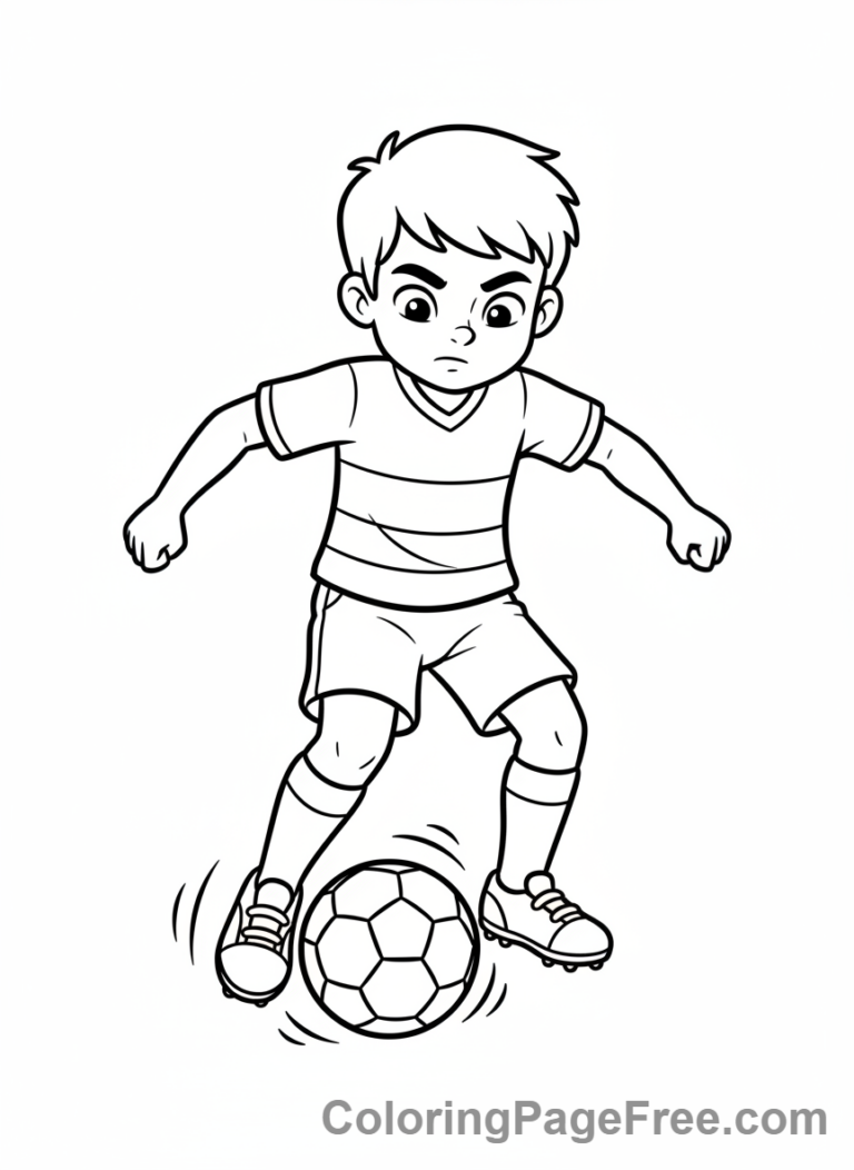 Soccer coloring page - Boy dribbling ball