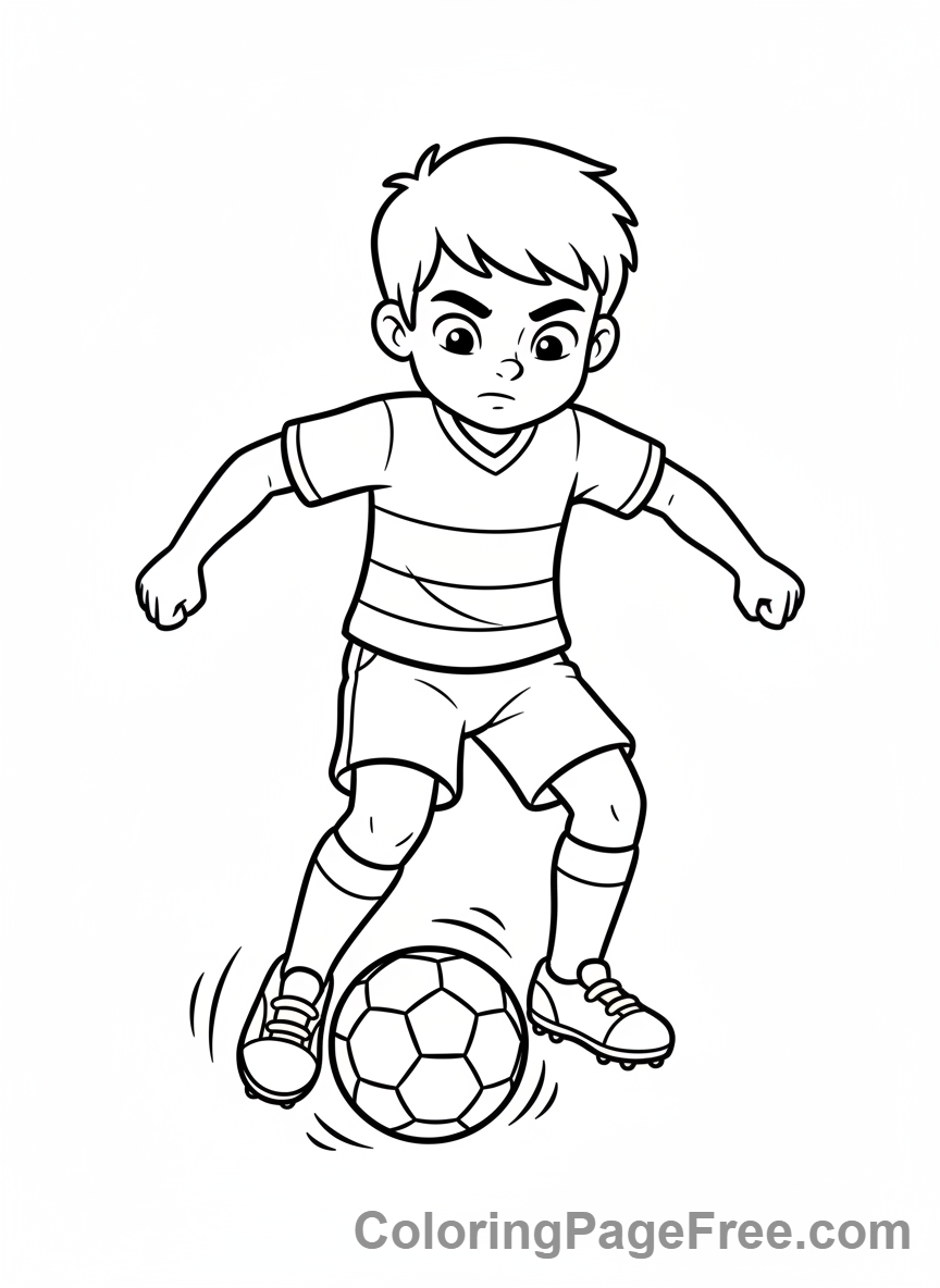 Soccer coloring page - Boy dribbling ball