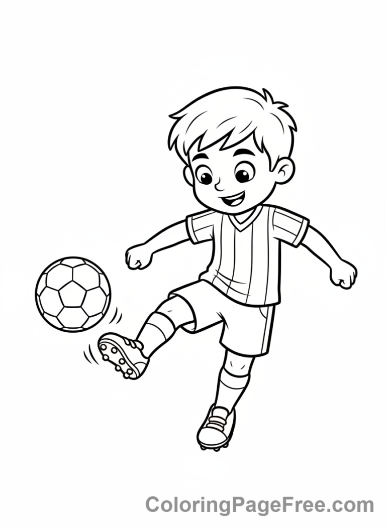 Soccer coloring page - Boy kicking soccer