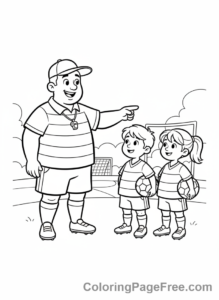 Soccer coloring page - Coach instruction team