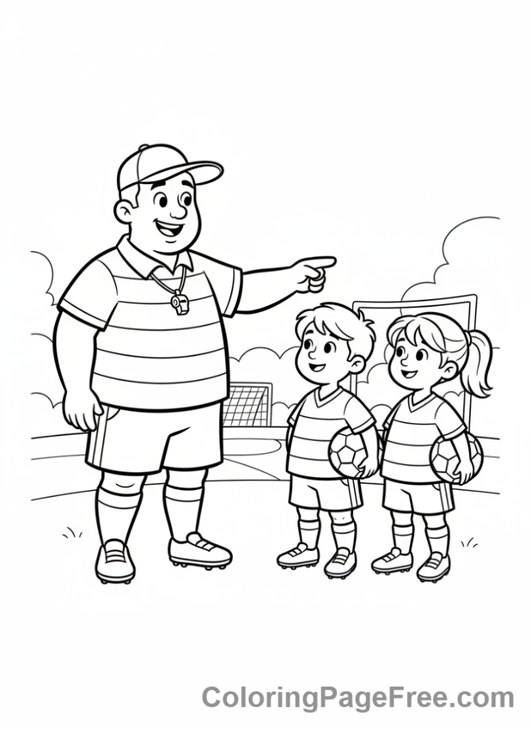 Soccer coloring page - Coach instruction team