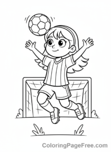 Soccer coloring page - Girl heading ball