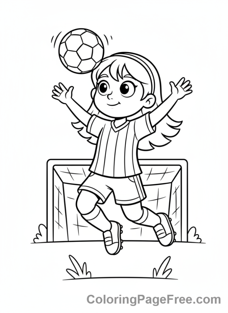 Soccer coloring page - Girl heading ball
