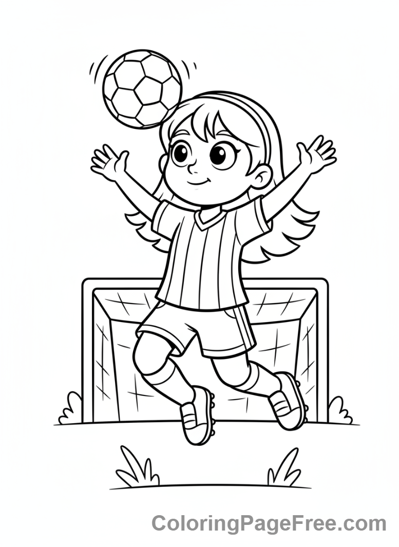 Soccer coloring page - Girl heading ball