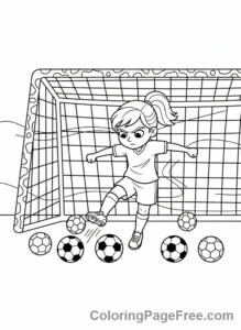 Soccer coloring page - Girl practicing kicks