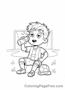 Soccer coloring page - Kid drinking water