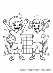 Soccer coloring page - Kids celebrating goal