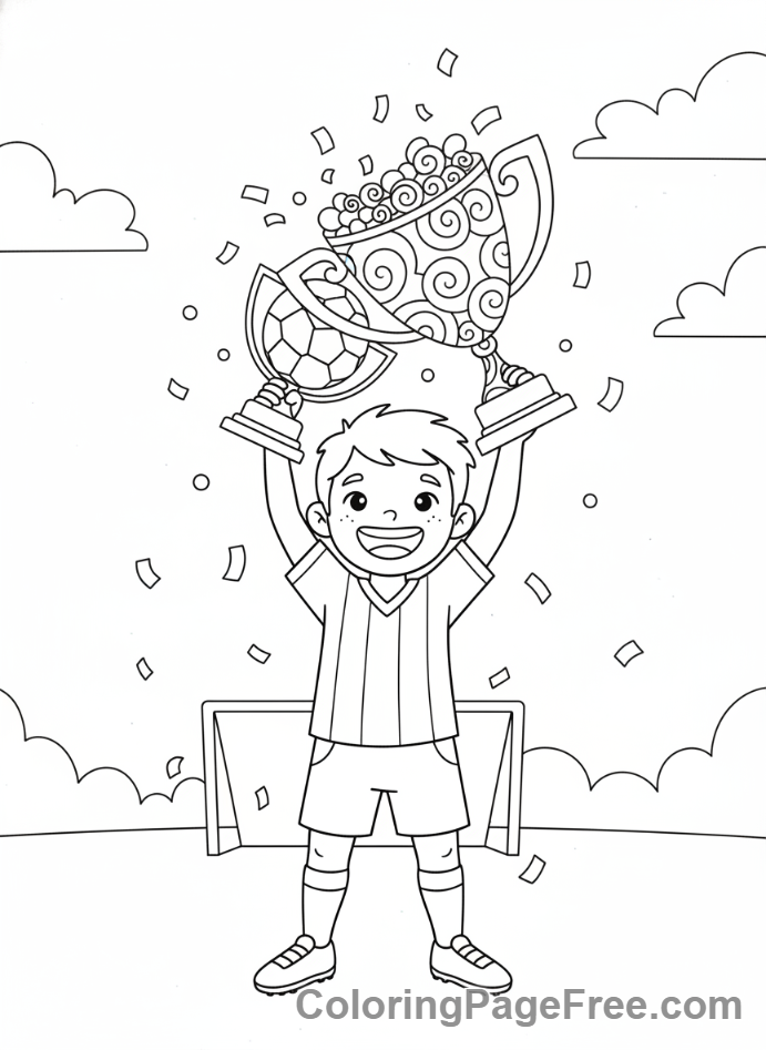 Soccer coloring page - Soccer trophy celebration