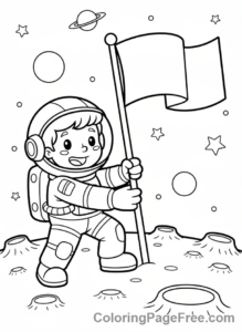 Solar System coloring page - Astronaut Moon Flag