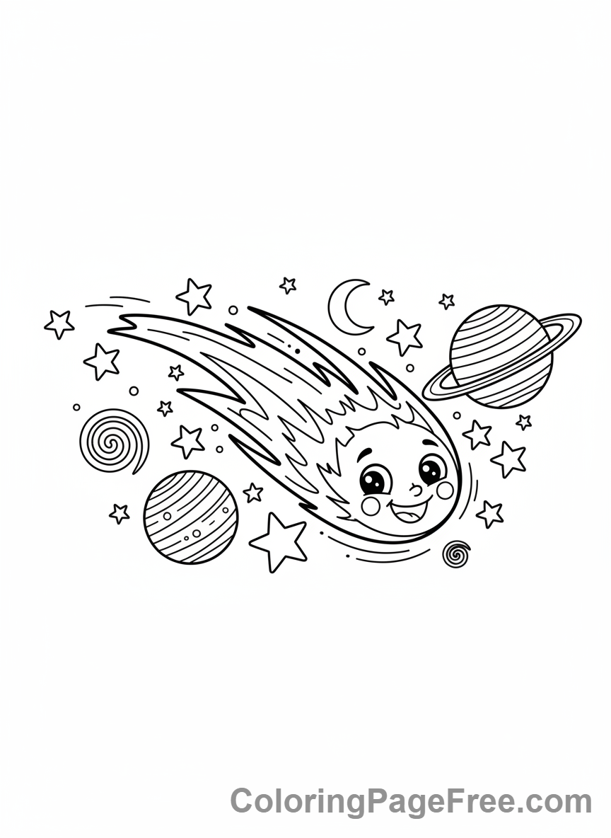 Solar System coloring page - Comet Streaking Space