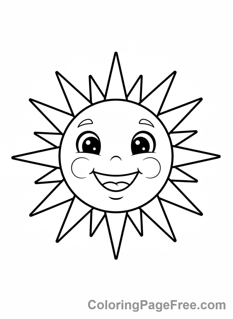 Solar System coloring page - Friendly Sun Smiling