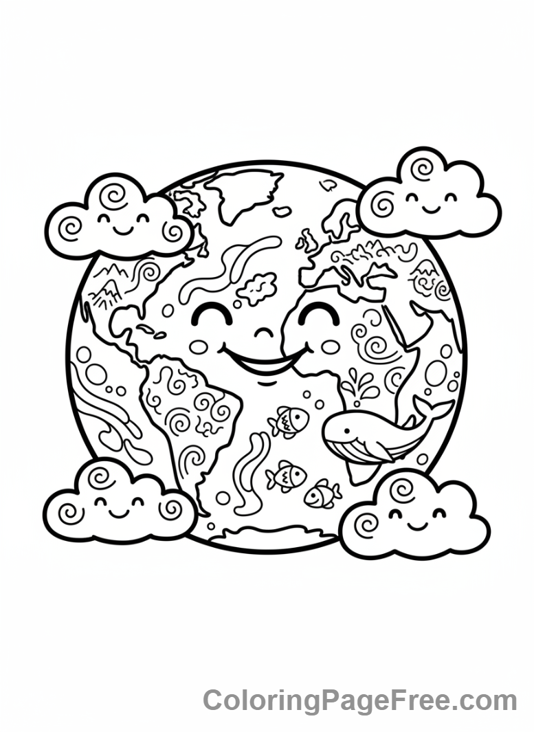 Solar System coloring page - Happy Earth Planet