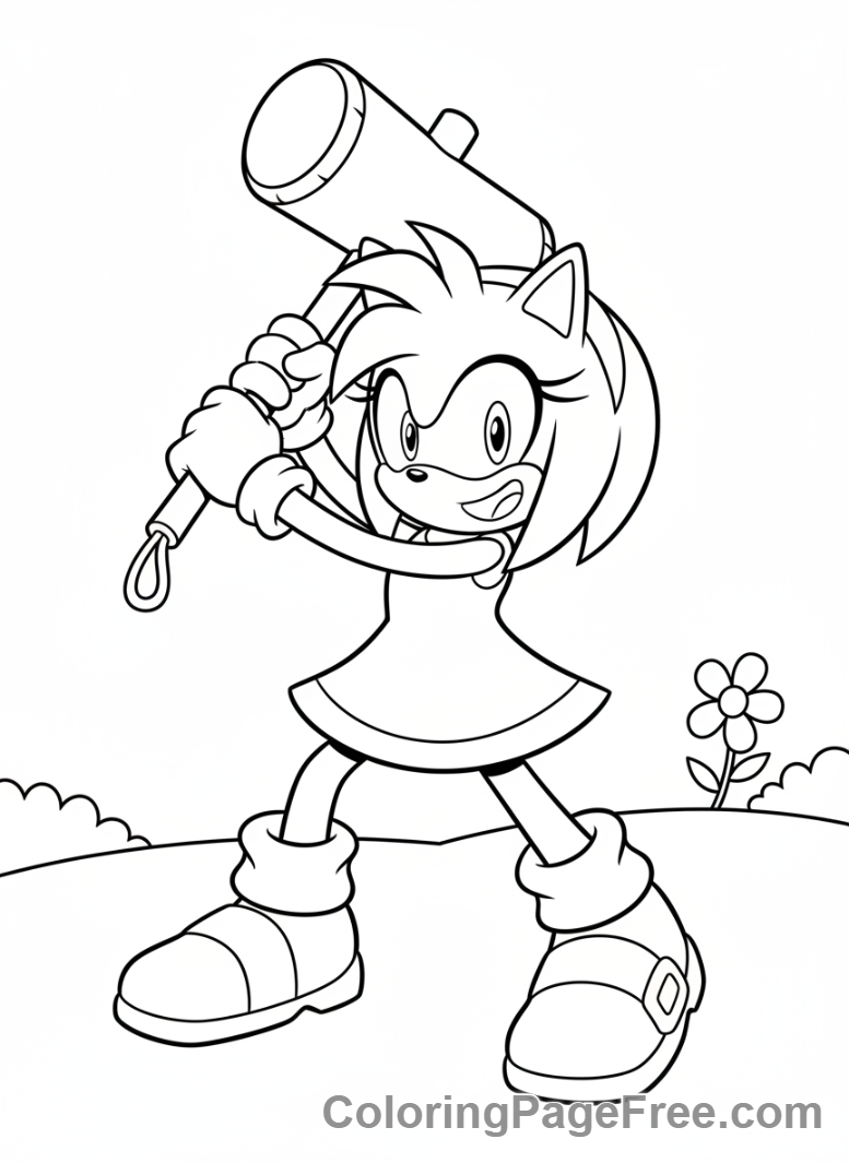 Sonic coloring page - Amy Rose hammer