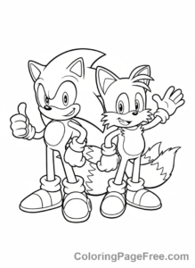 Sonic coloring page - Sonic and Tails happy