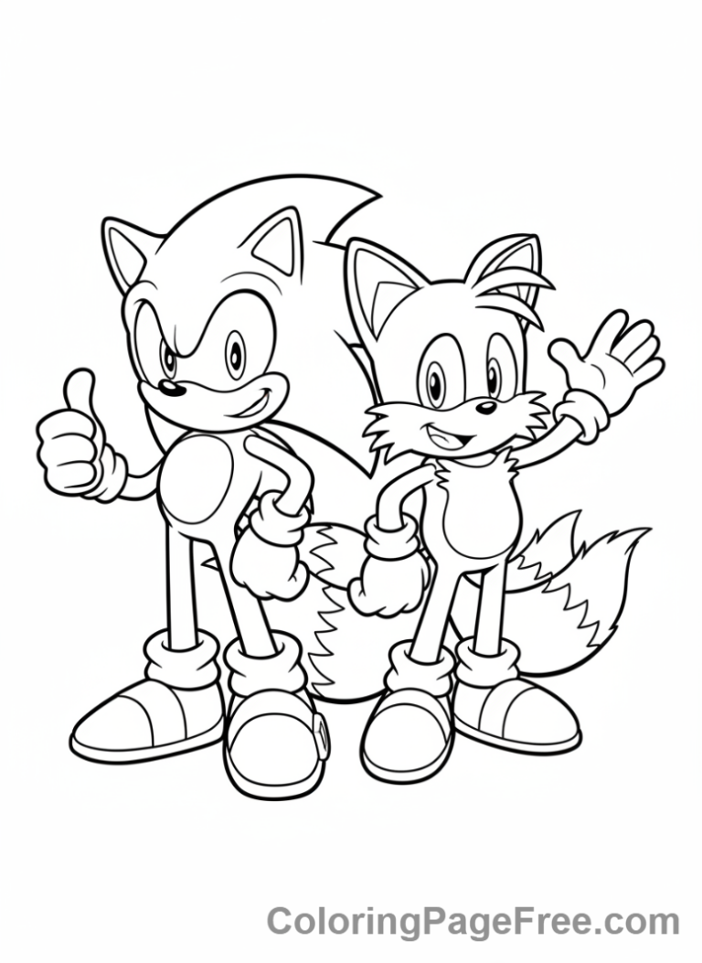 Sonic coloring page - Sonic and Tails happy
