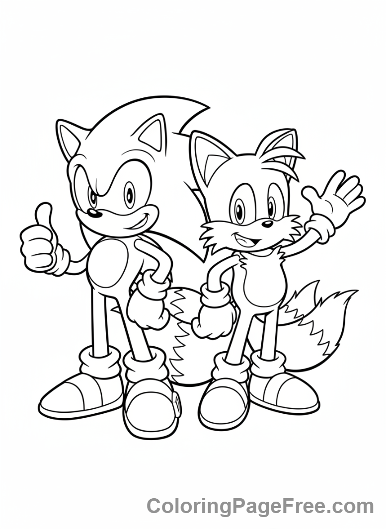 Sonic coloring page - Sonic and Tails happy