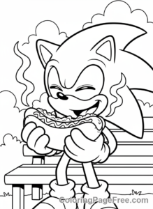 Sonic coloring page - Sonic eating hotdog