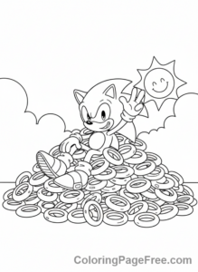 Sonic coloring page - Sonic on rings