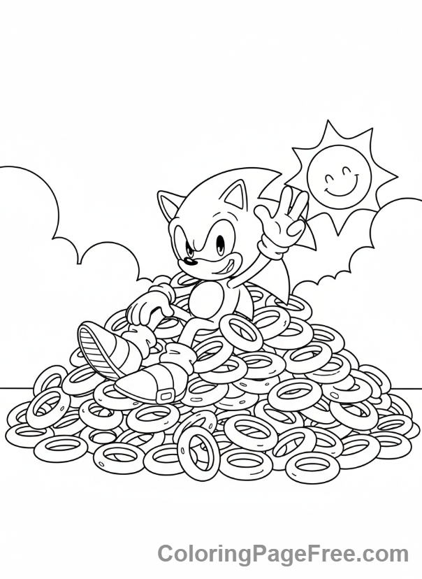 Sonic coloring page - Sonic on rings