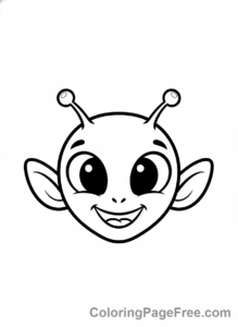 Space coloring page - Alien smiling close-up