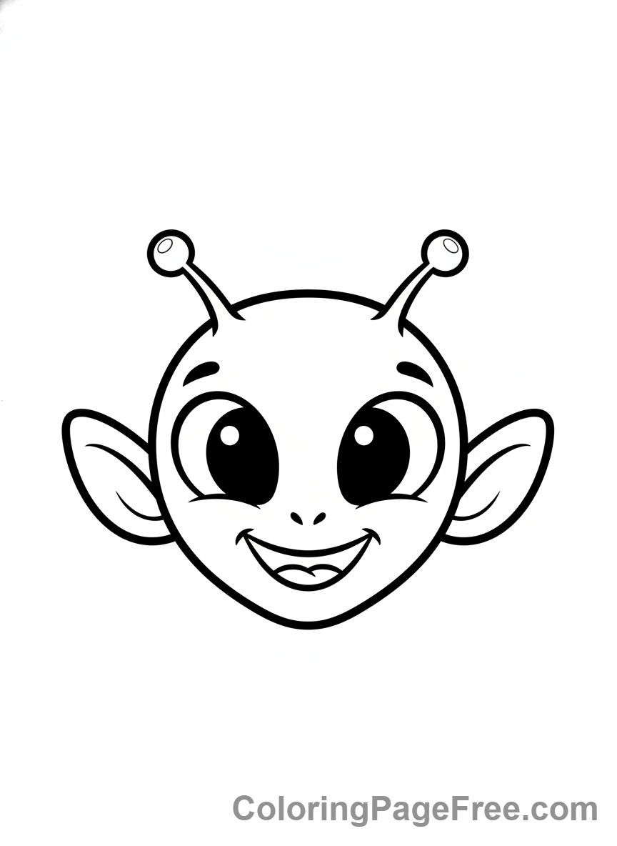 Space coloring page - Alien smiling close-up
