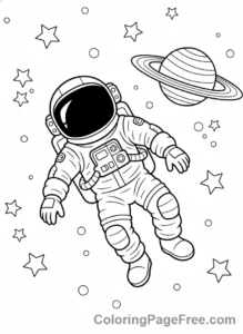 Space coloring page - Astronaut floating space