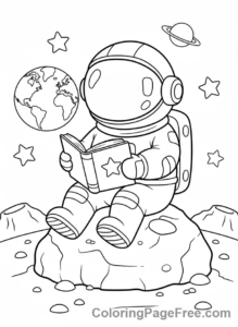 Space coloring page - Astronaut reading moon