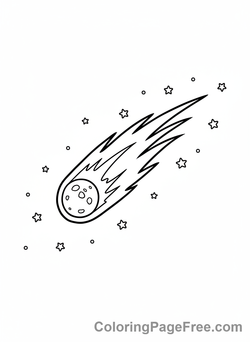 Space coloring page - Comet streaking night