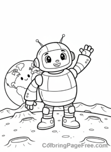 Space coloring page - Friendly robot waving