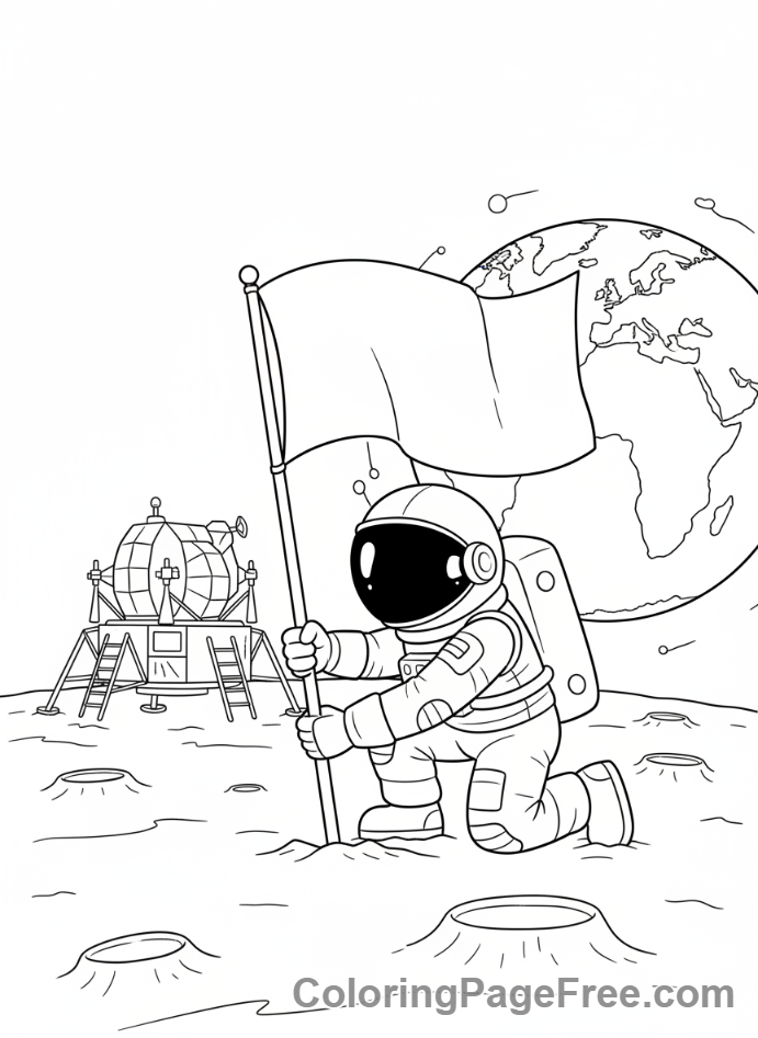 Space coloring page - Moon landing scene