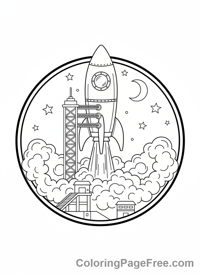 Space coloring page - Rocket launch takeoff