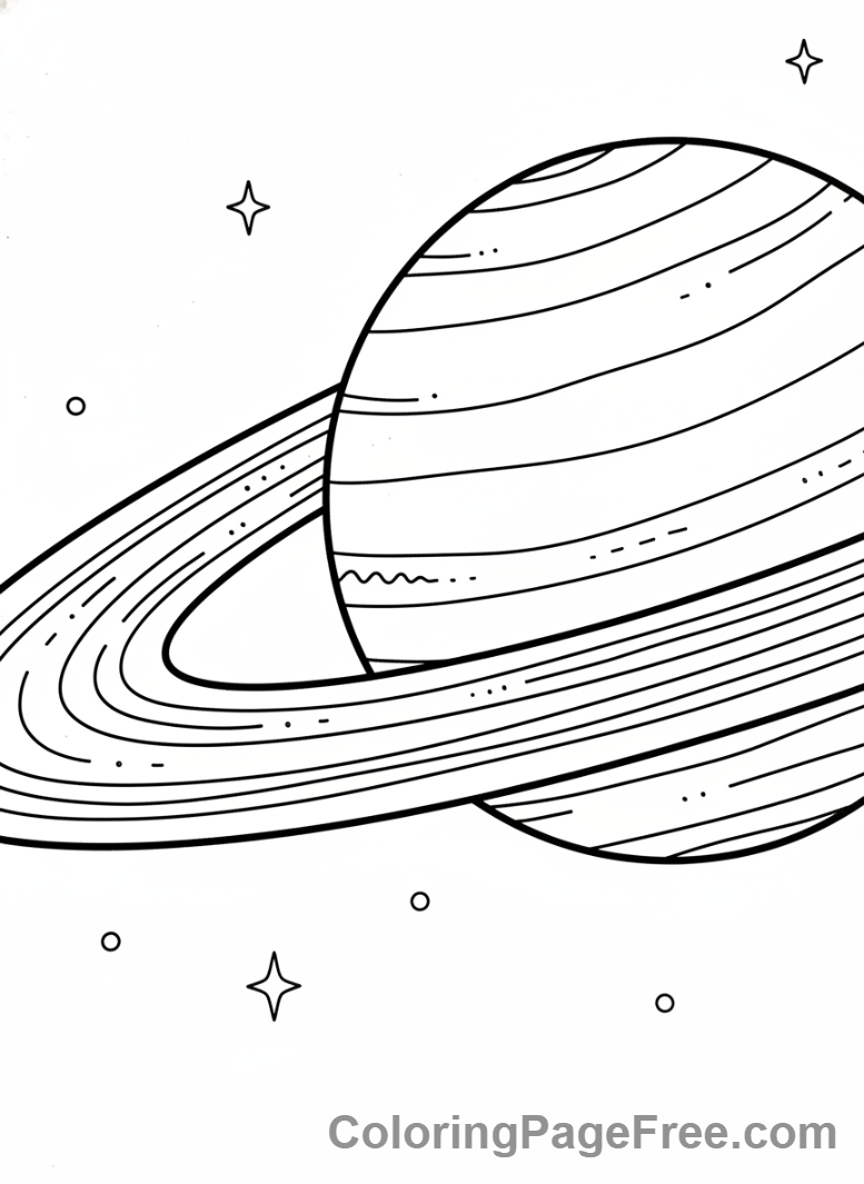 Space coloring page - Saturn rings close