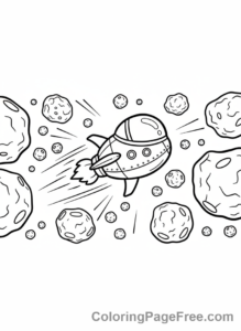 Space coloring page - Spaceship asteroid field