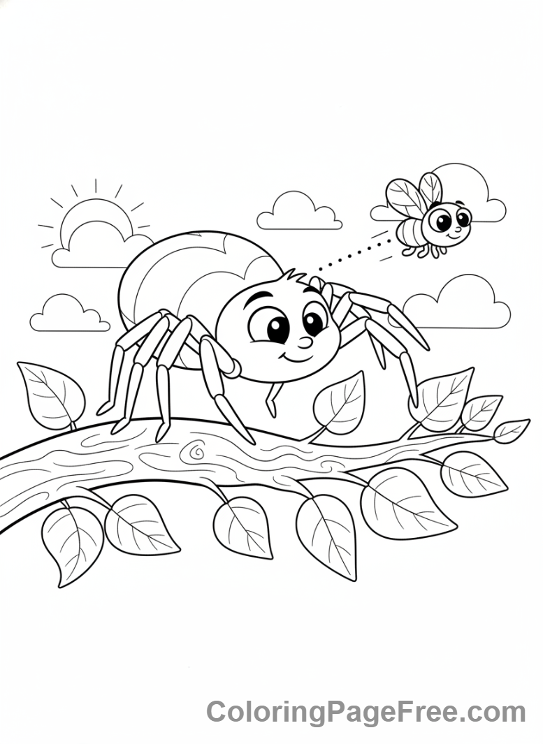 Spider coloring page - Spider hunting prey