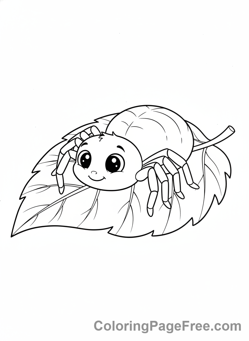 Spider coloring page - Spider on leaf