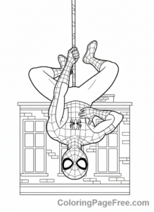 Spiderman coloring page - Spiderman hanging upside down