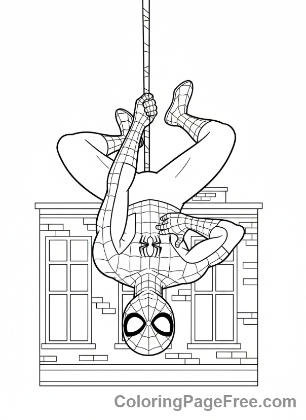 Spiderman coloring page - Spiderman hanging upside down