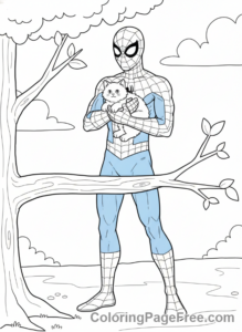 Spiderman coloring page - Spiderman rescues cat