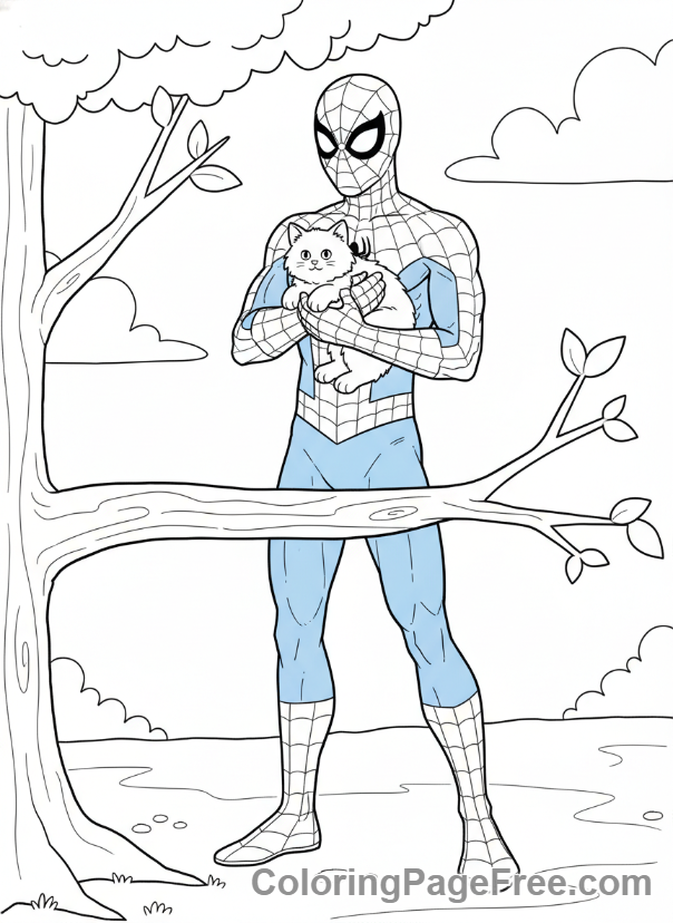 Spiderman coloring page - Spiderman rescues cat
