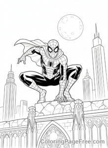 Spiderman coloring page - Spiderman rooftop crouch