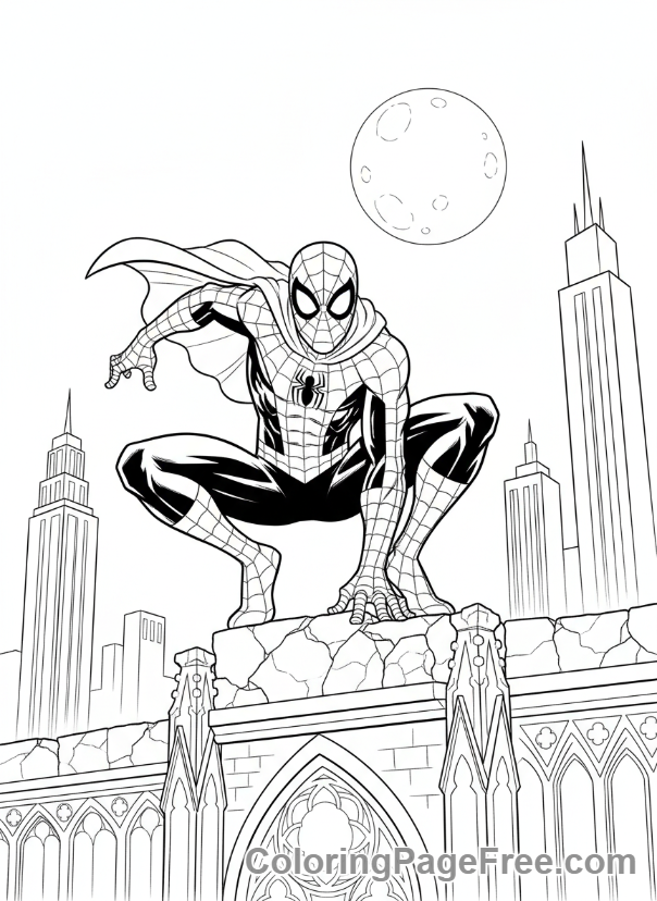 Spiderman coloring page - Spiderman rooftop crouch