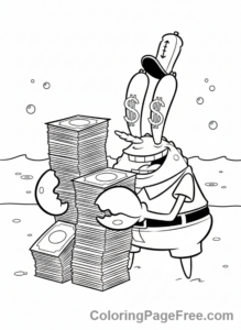 Spongebob coloring page - Mr Krabs counting money